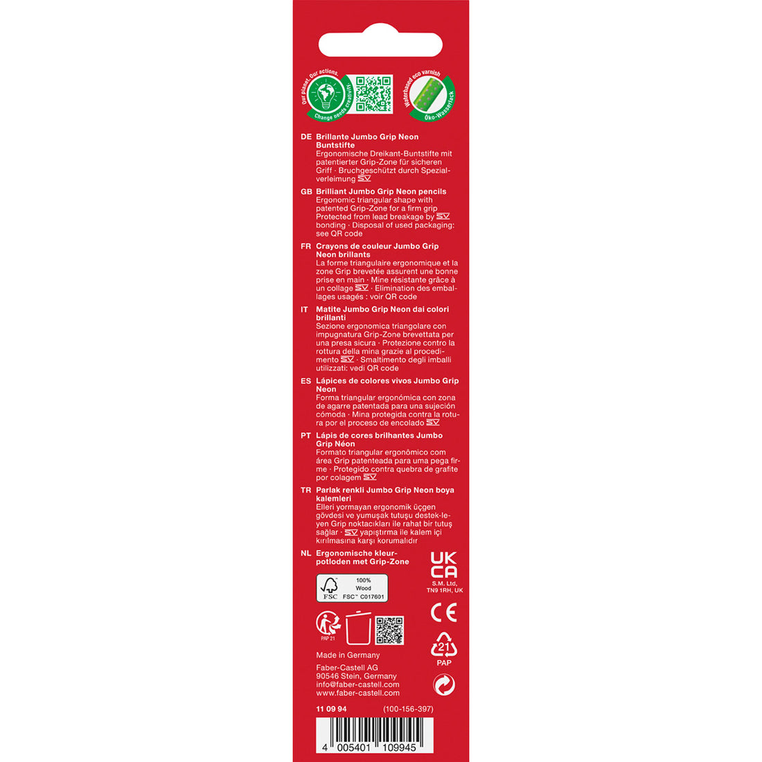 Faber-Castell - Jumbo Colour Grip Pencils, Set of 5, Neon