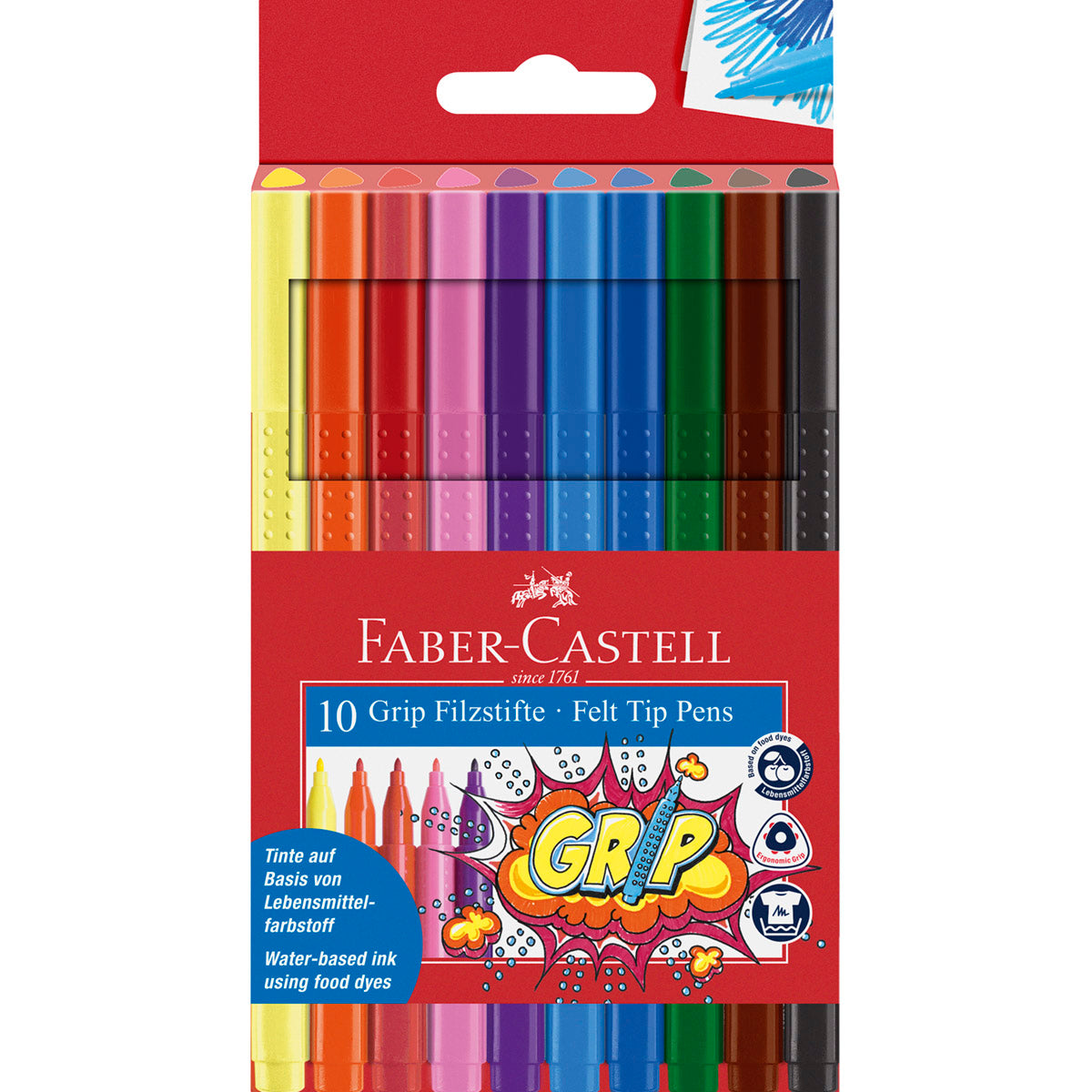 Faber-Castell - Colour Grip Fibre-Tip Pens, Set of 10