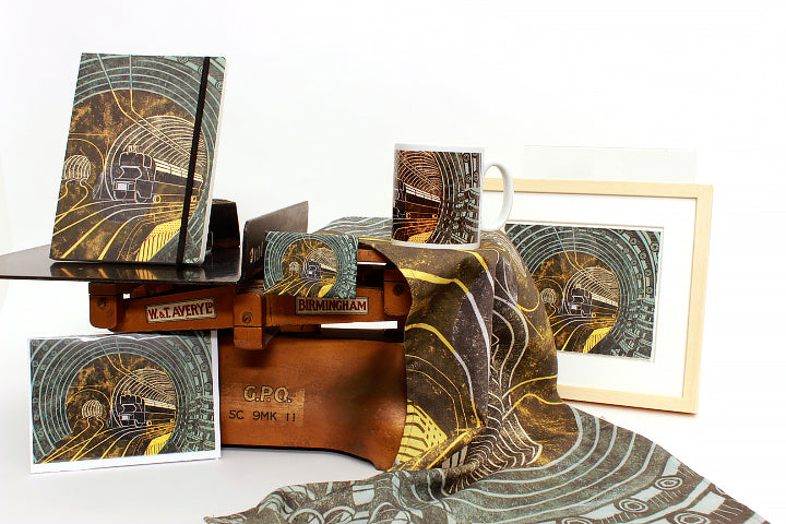 Range of products with the lino print of Edward Bawden