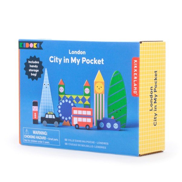 Colourful London City in My Pocket themed building blocks. External box view