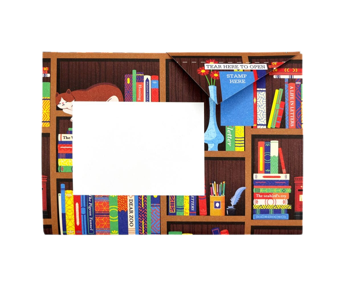 Bookstore themed fold-able letters. Folded view