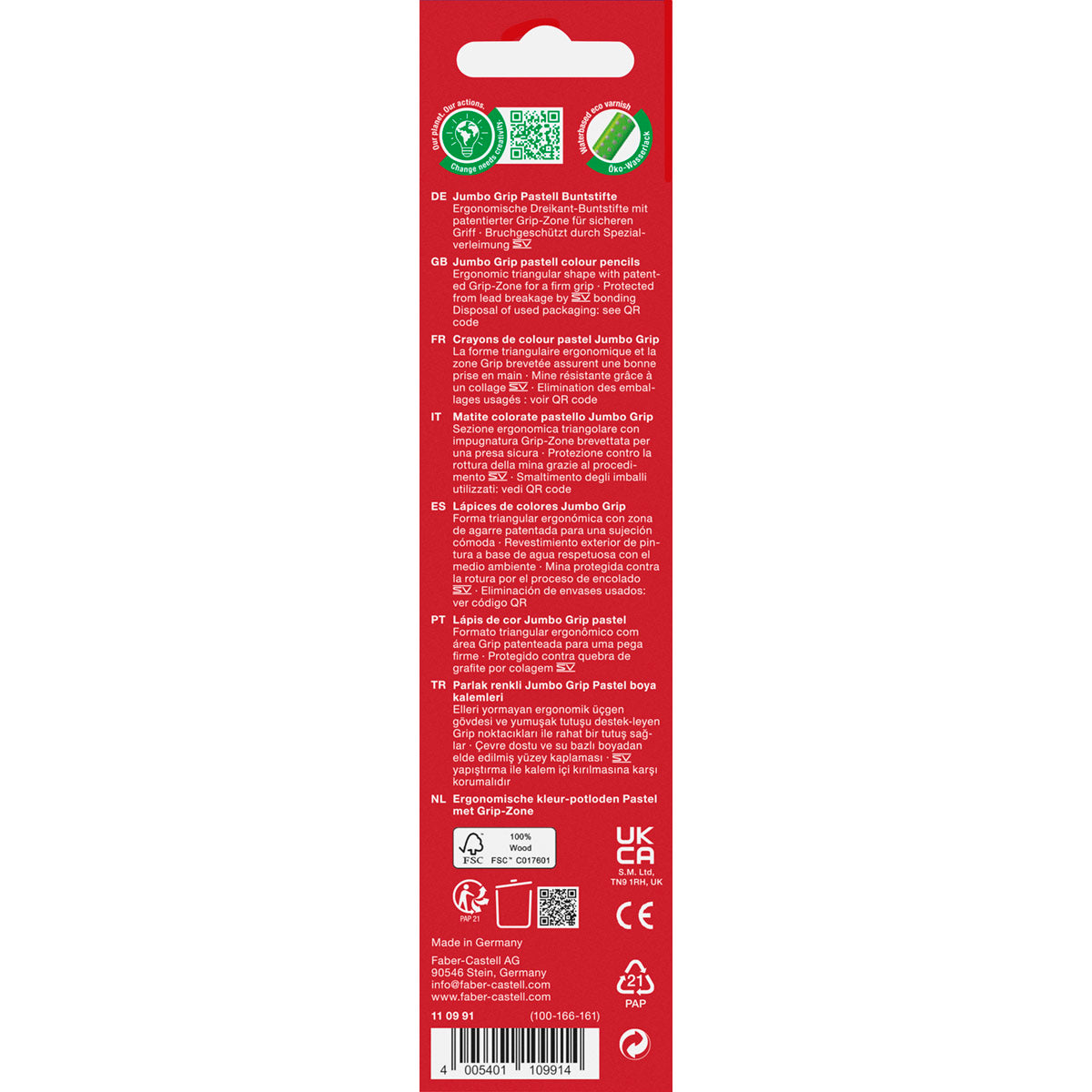 Faber-Castell - Jumbo Colour Grip Pencils, Set of 5, Pastel