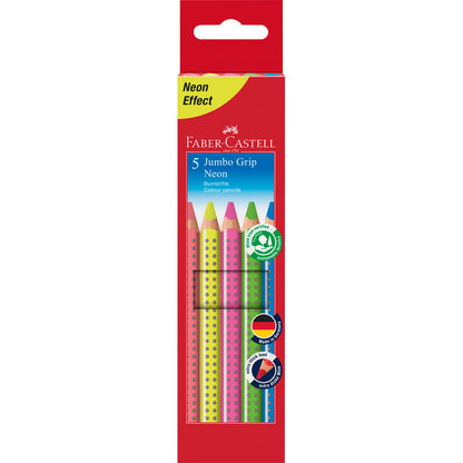 Faber-Castell - Jumbo Colour Grip Pencils, Set of 5, Neon