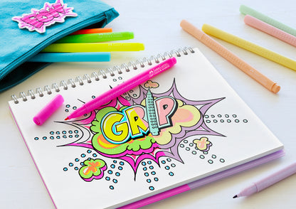 Faber-Castell - Colour Grip Fibre-Tip Pens, Set of 10, Neon and Pastel