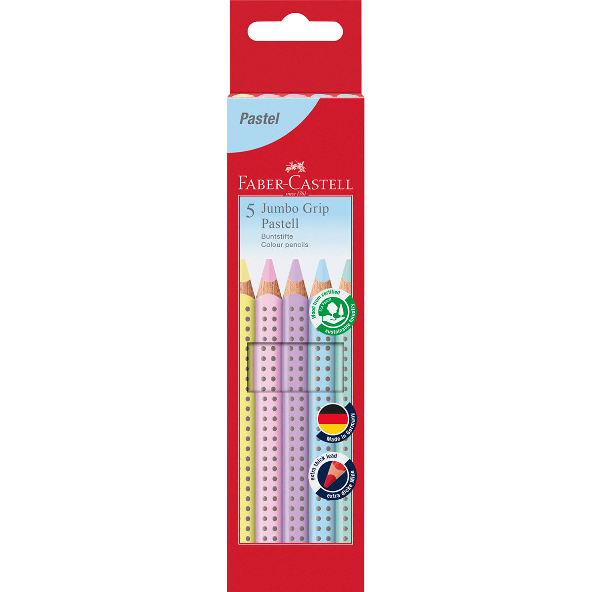 Faber-Castell Jumbo Grip Pastel color pencils packaging on a white background
