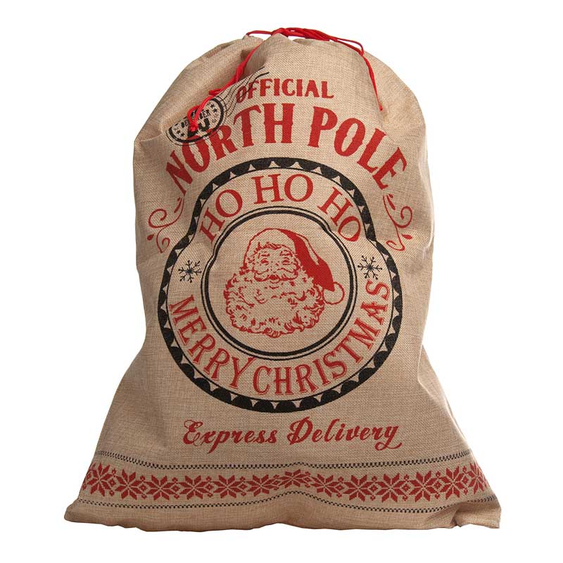 North Pole Hessian Christmas Santa sack for presents or decoration