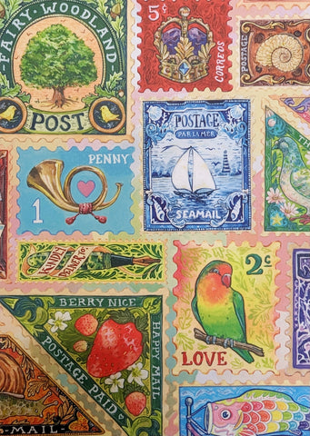 Colourful Stamps Illustrations Postcard