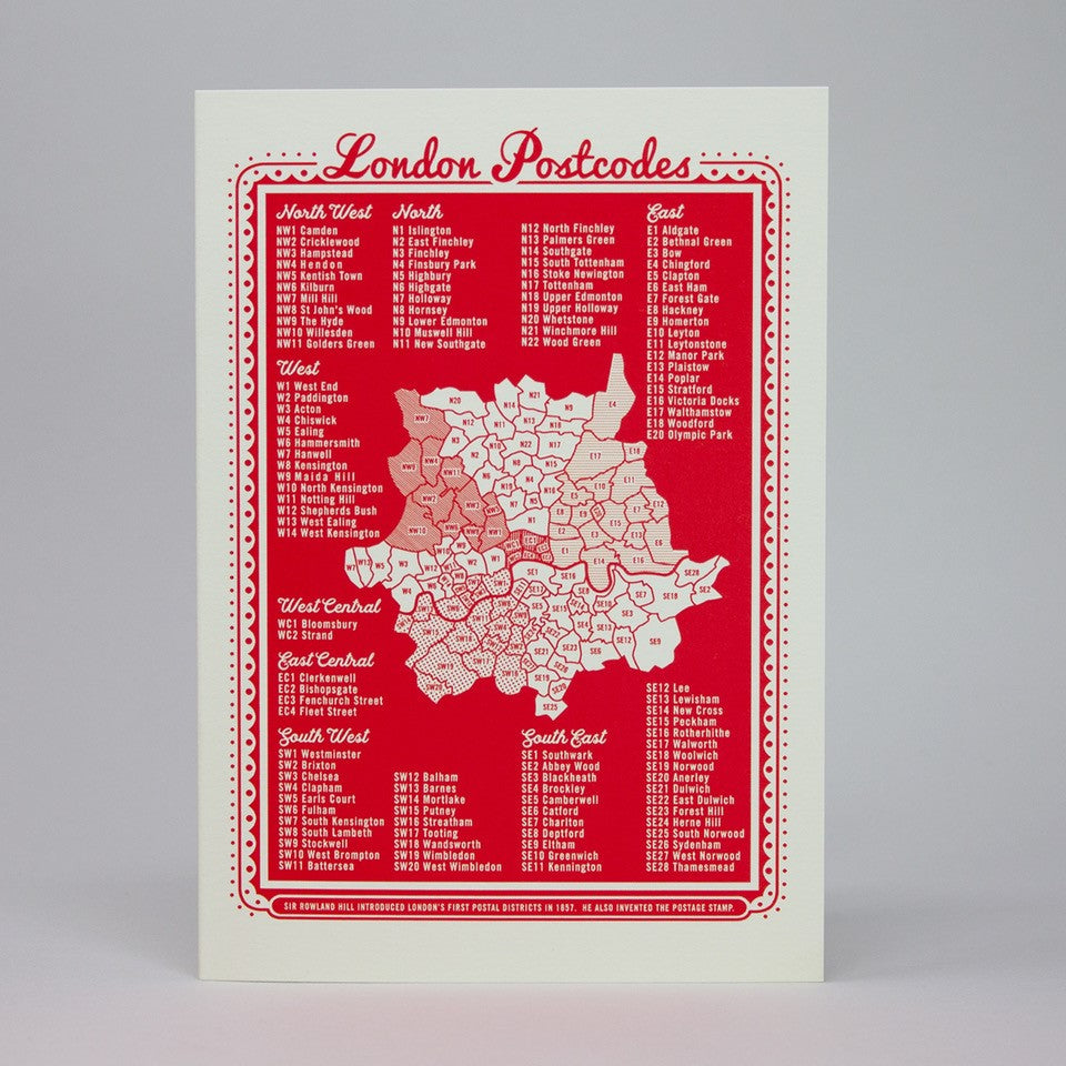 London Postcodes Greetings Card